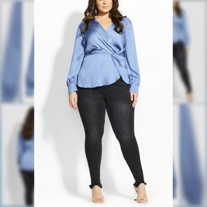 Plus Size 14 Light Blue Long Sleeve Faux Wrap Top